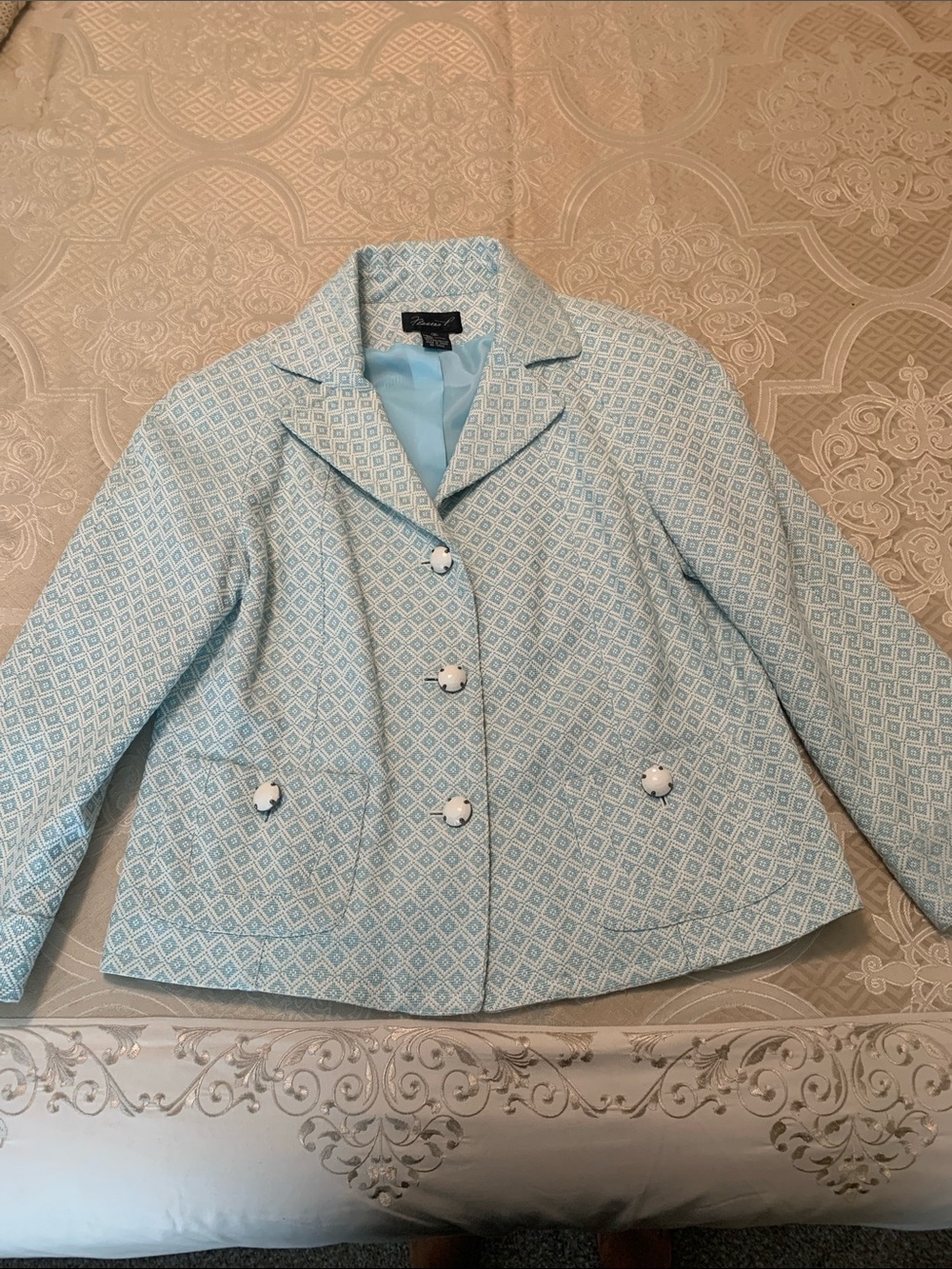 Vintage Tailored Light Blue Patterned Blazer
